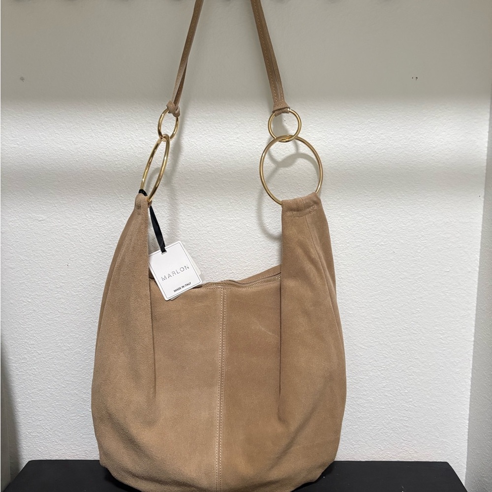 NWT Tan Suede Marlon Hobo Bag with Gold Rings